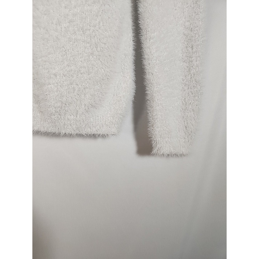 Ellen Tracy Fuzzy Eyelash Chenille Sweater Sparkle Metallic White Womens XS - Picture 7 of 15